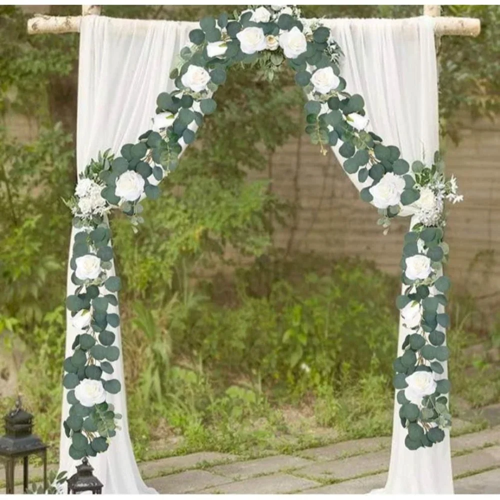 4 pack Eucalyptus Garland & 25 count Ivory Roses Set Wedding Decor